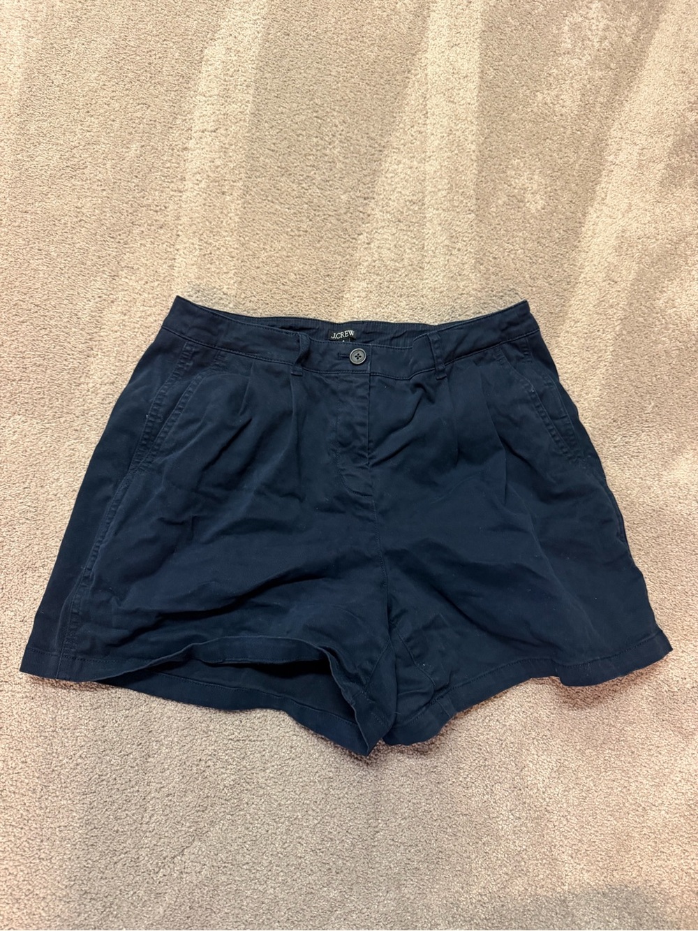 J. Crew Navy High-Waist Pleated Cotton Shorts